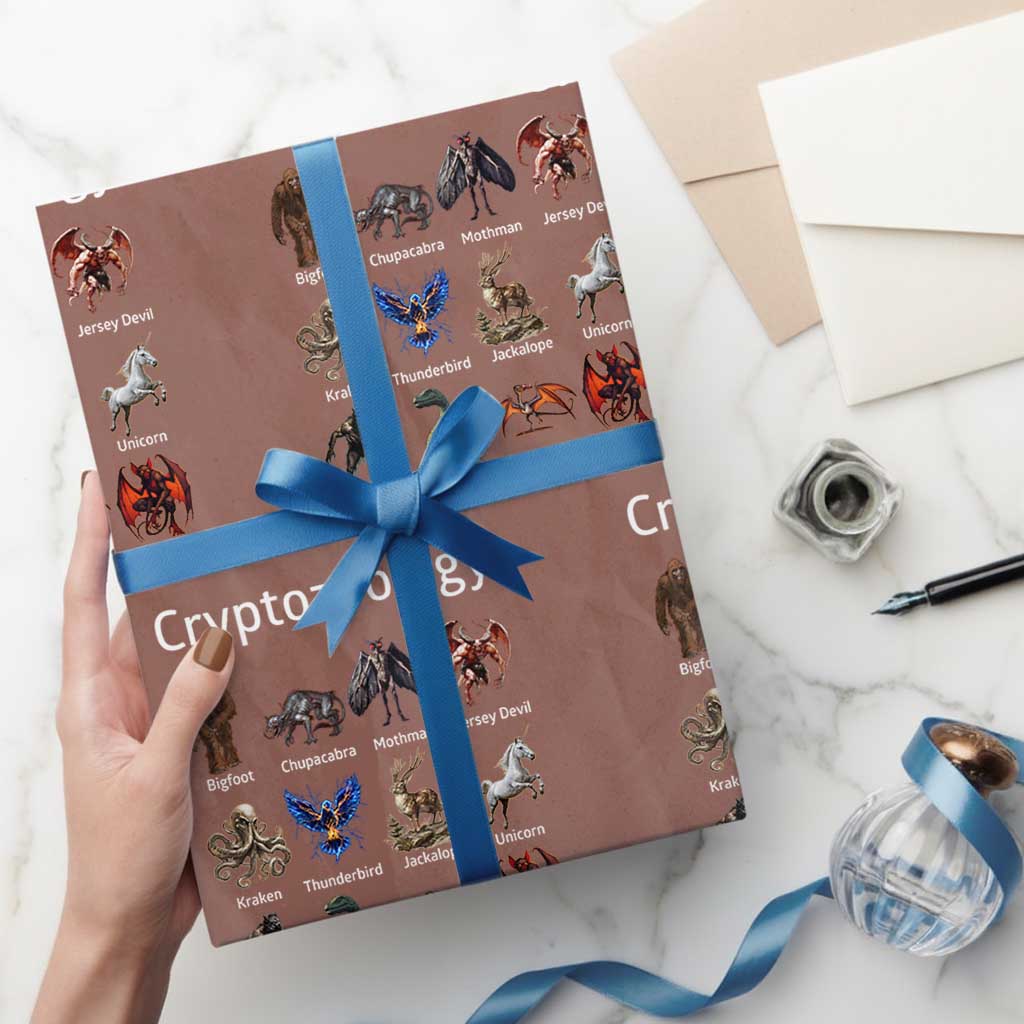 Cryptid Creatures Wrapping Paper Roll Cryptozoology Fantasy Mythical Monsters TS02 Mocha Print Your Wear
