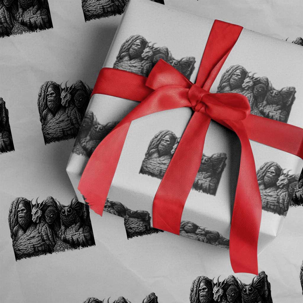 Cryptid Mount Rushmore Wrapping Paper Roll Bigfoot Mothman Jersey Devil Chupacabra TS12 White Print Your Wear