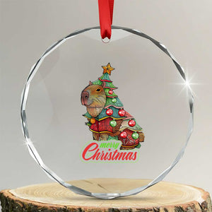 Cute Capybara Xmas Tree Crystal Glass Ornament TS09 Transparent Glass 3'' Circle Print Your Wear