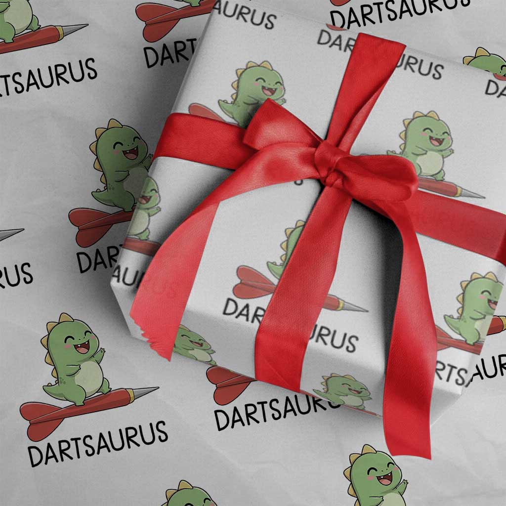 Cute Dartsaurus Playing Dart Wrapping Paper Roll Dinosaur Lover Gift TS12 White Print Your Wear
