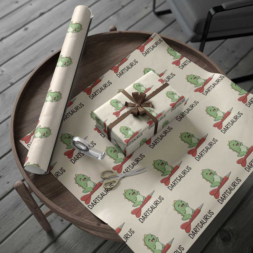 Cute Dartsaurus Playing Dart Wrapping Paper Roll Dinosaur Lover Gift TS12 Beige Print Your Wear
