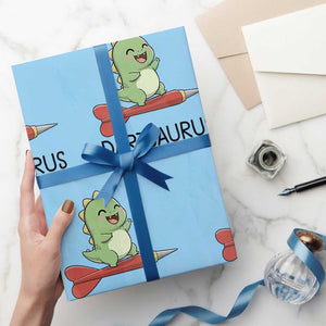 Cute Dartsaurus Playing Dart Wrapping Paper Roll Dinosaur Lover Gift TS12 Light Blue Print Your Wear