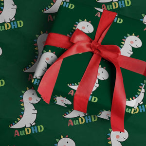 Cute Dinosaur AuDHD Wrapping Paper Roll ADHD Awareness TS02 Green Print Your Wear