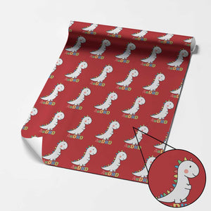 Cute Dinosaur AuDHD Wrapping Paper Roll ADHD Awareness TS02 Red Print Your Wear