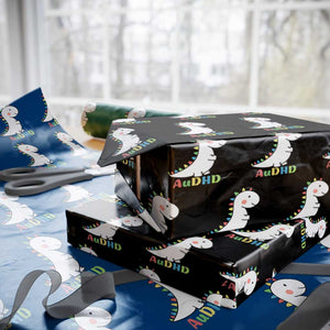 Cute Dinosaur AuDHD Wrapping Paper Roll ADHD Awareness TS02 Black Print Your Wear