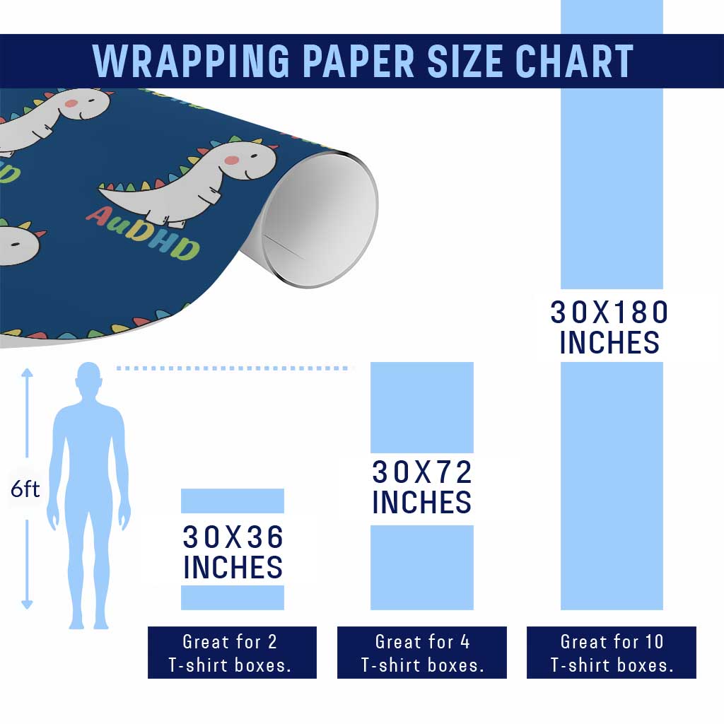 Cute Dinosaur AuDHD Wrapping Paper Roll ADHD Awareness TS02 Print Your Wear
