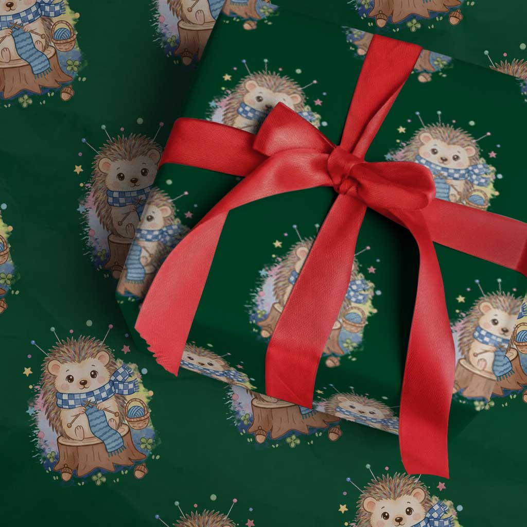 Cute Hedgehog Knitting Wrapping Paper Roll Gift For Crocheter TS12 Green Print Your Wear