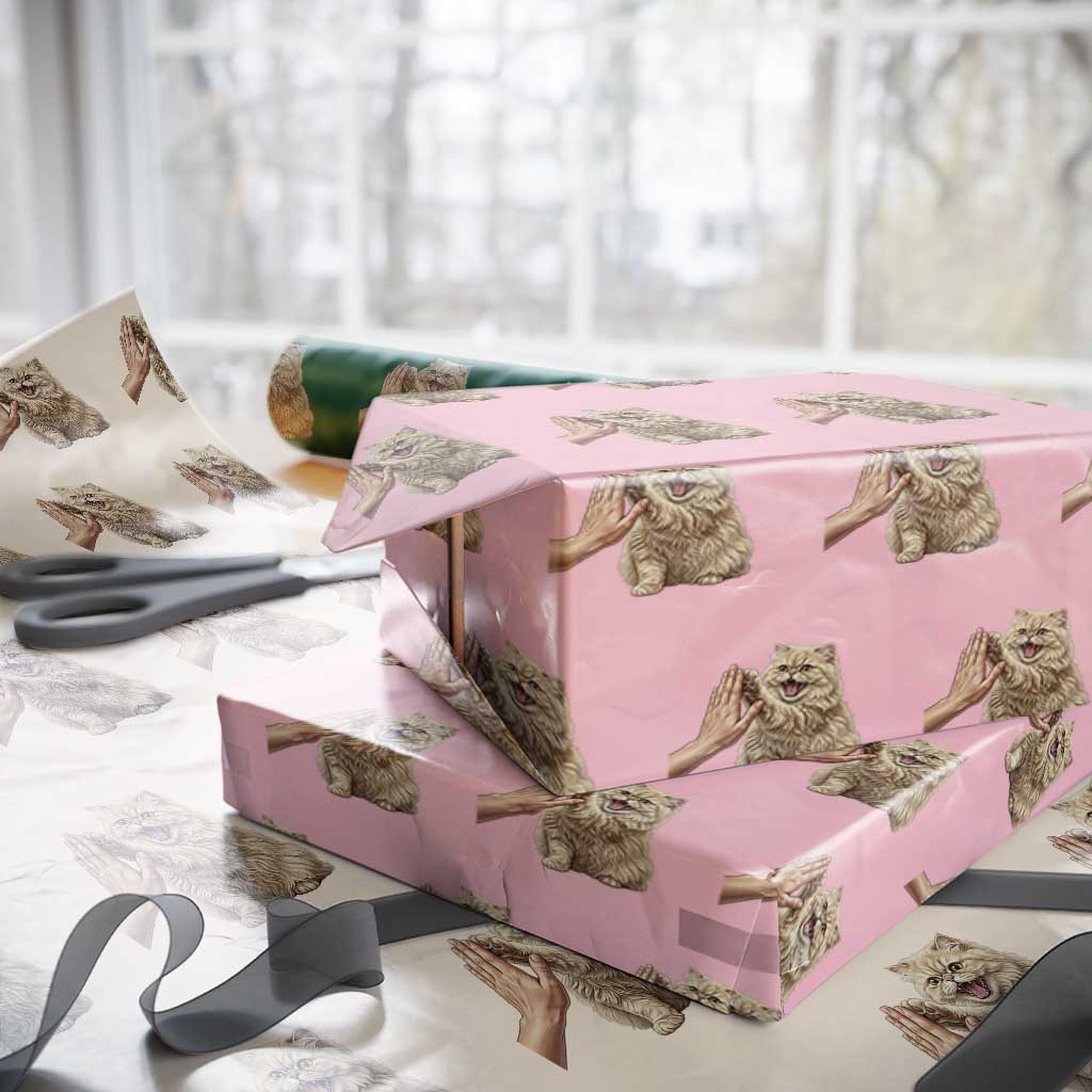 Cute Persian Cat High Five Wrapping Paper Roll Cat Lover TS12 Light Pink Print Your Wear