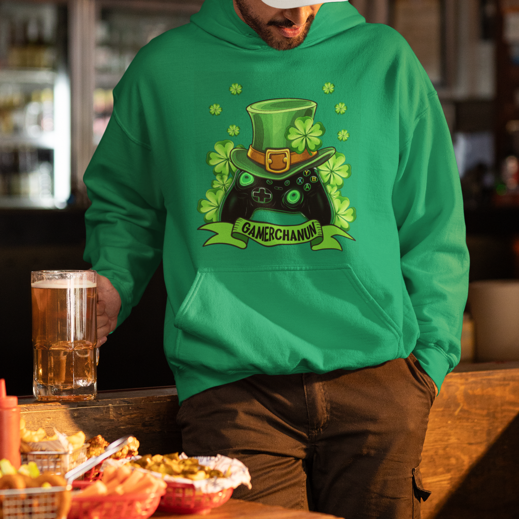 St. Patrick's Day Hoodie Gamerchaun Video Game Funny Lucky Gamer TS09 Printyourwear