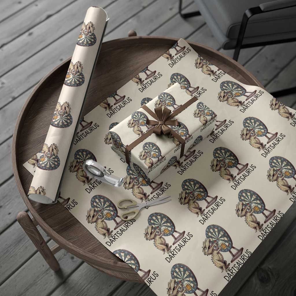 Dartsaurus Wrapping Paper Roll Funny Dinosaur Dart Player Gift TS12 Beige Print Your Wear