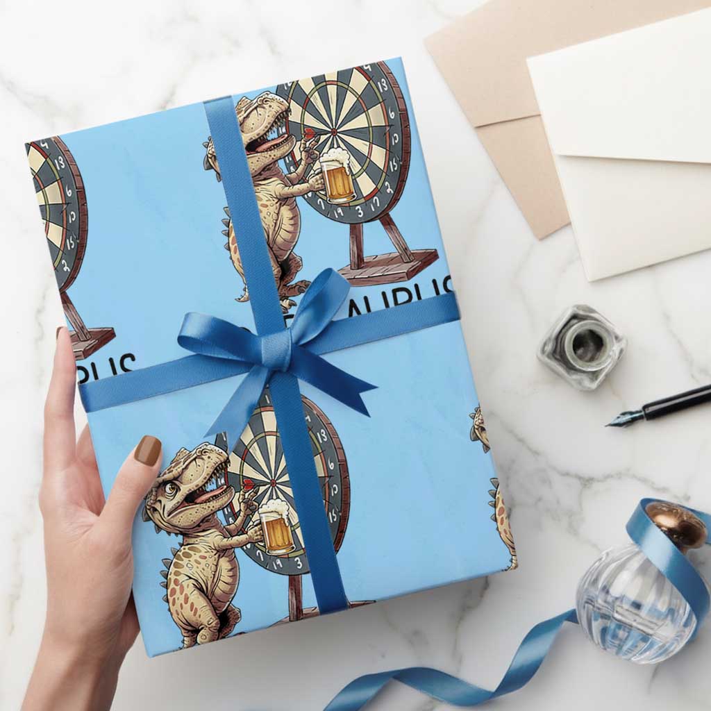 Dartsaurus Wrapping Paper Roll Funny Dinosaur Dart Player Gift TS12 Light Blue Print Your Wear