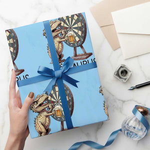 Dartsaurus Wrapping Paper Roll Funny Dinosaur Dart Player Gift TS12 Light Blue Print Your Wear