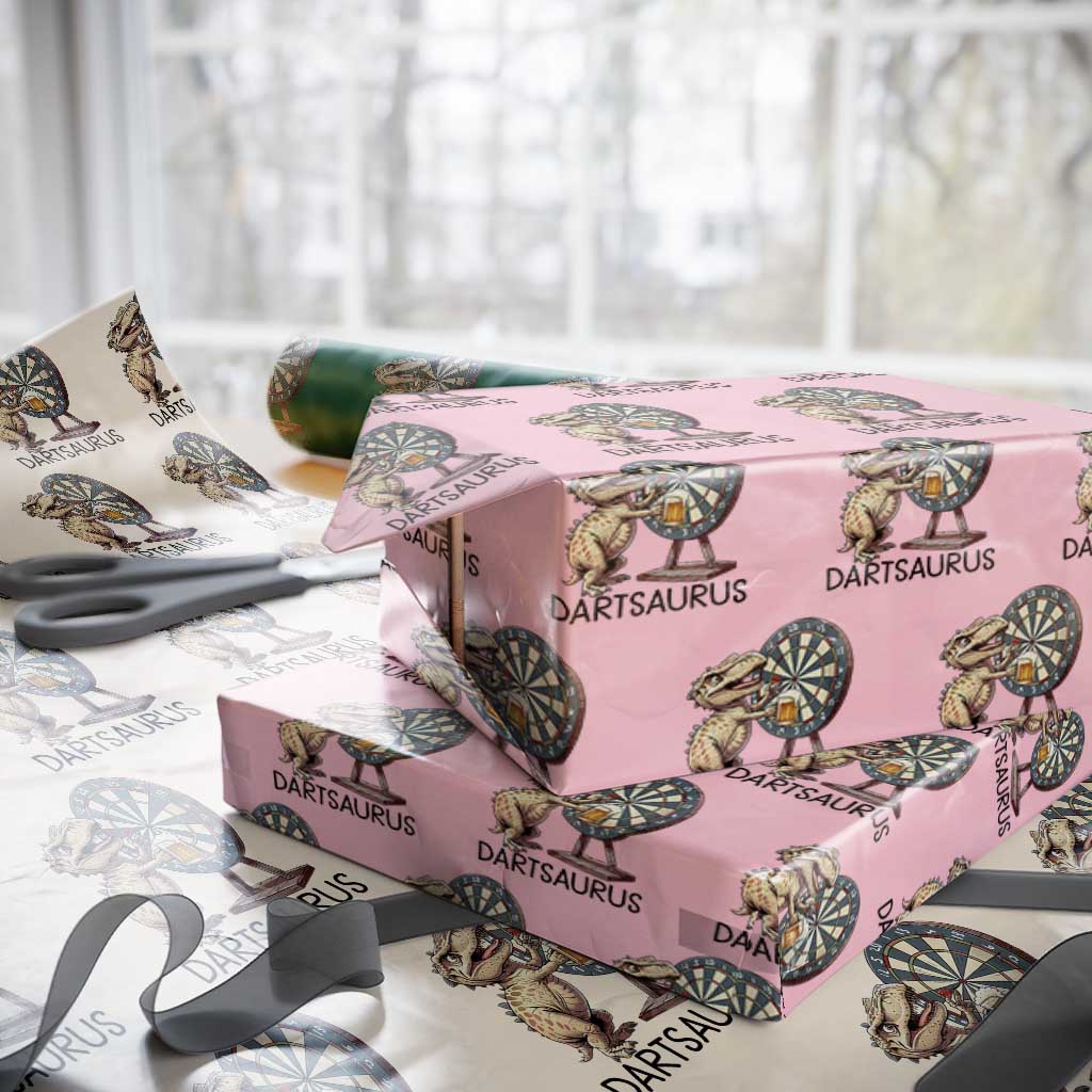 Dartsaurus Wrapping Paper Roll Funny Dinosaur Dart Player Gift TS12 Light Pink Print Your Wear