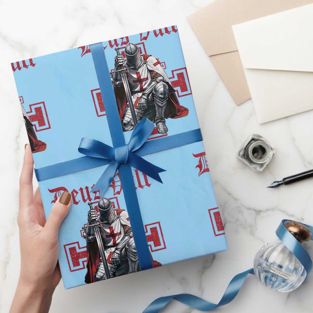 Deus Vult Knight Templar Wrapping Paper Roll Crusader Cross TS10 Light Blue Print Your Wear