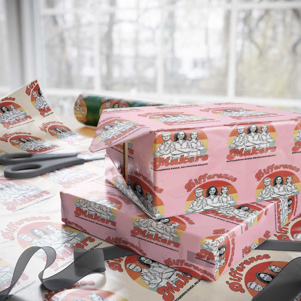 Difference Makers Teacher Appreciation Wrapping Paper Roll Empowering Minds & Advancing Equity Retro Educator TS02 Light Pink Print Your Wear