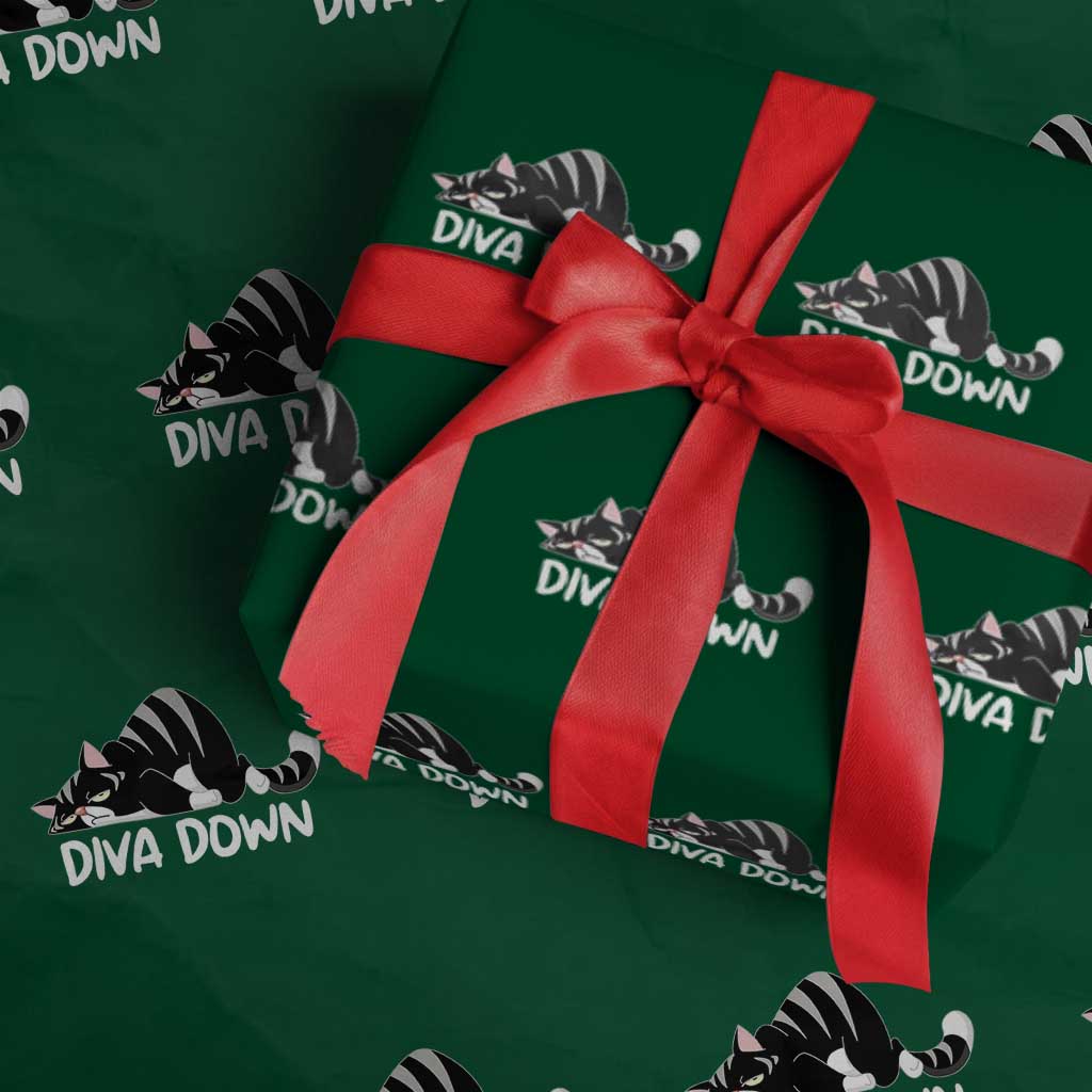 Diva Down Wrapping Paper Roll Funny Sarcastic Cat Meme TS14 Green Print Your Wear