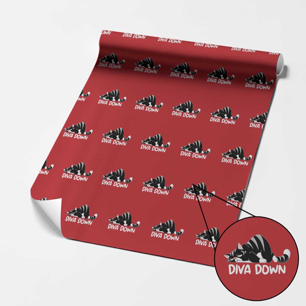 Diva Down Wrapping Paper Roll Funny Sarcastic Cat Meme TS14 Red Print Your Wear