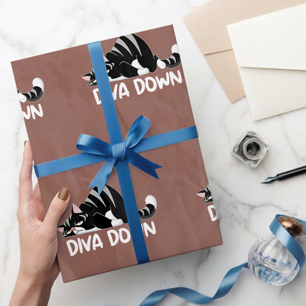 Diva Down Wrapping Paper Roll Funny Sarcastic Cat Meme TS14 Mocha Print Your Wear