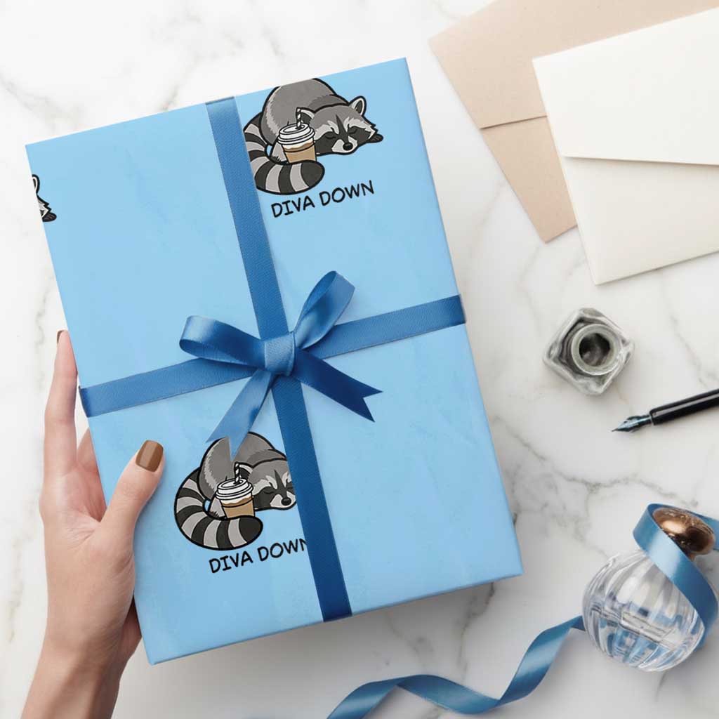 Diva Down Wrapping Paper Roll Funny Raccoon Relaxed TS14 Light Blue Print Your Wear