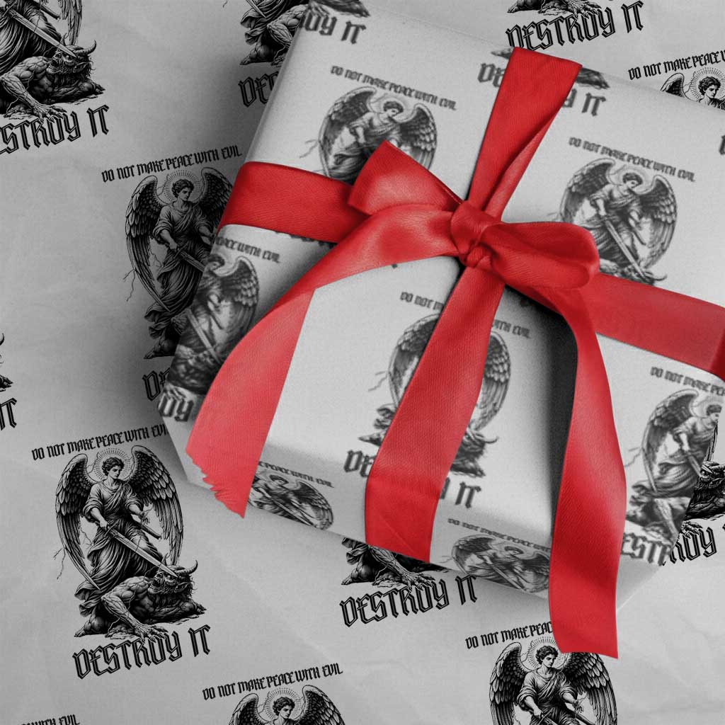 Do Not Make Peace With Evil Wrapping Paper Roll Archangel Saint Michael TS12 White Print Your Wear