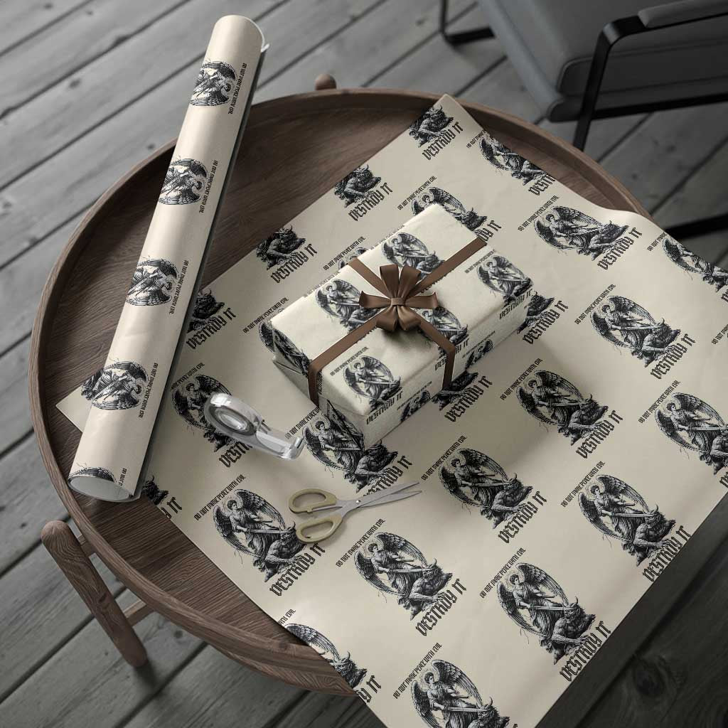 Do Not Make Peace With Evil Wrapping Paper Roll Archangel Saint Michael TS12 Beige Print Your Wear