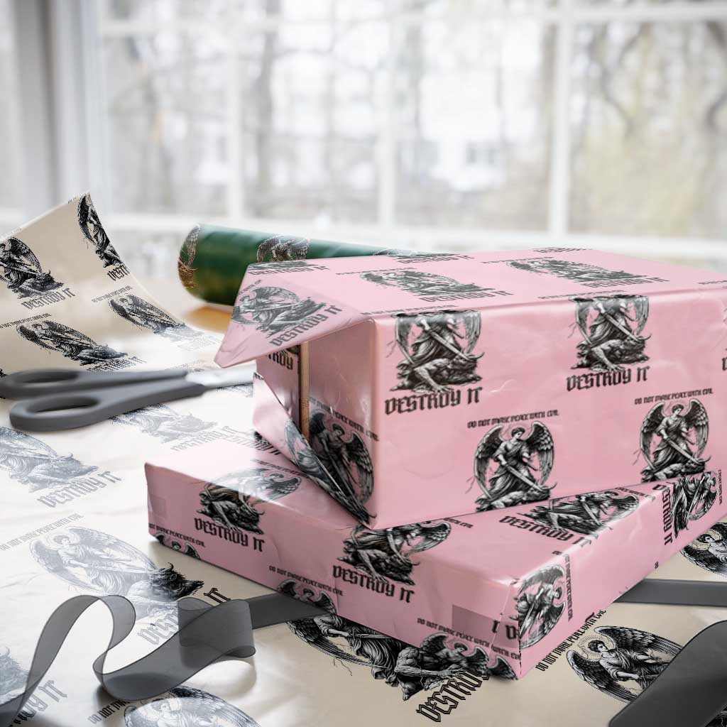 Do Not Make Peace With Evil Wrapping Paper Roll Archangel Saint Michael TS12 Light Pink Print Your Wear