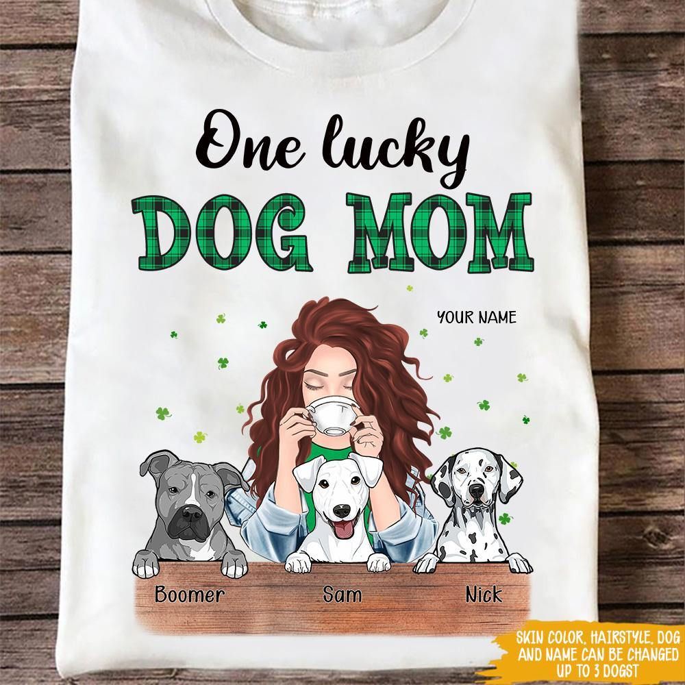 Personalized St Patricks Day T Shirt One Lucky Dog Mom CTM Youth Custom - Printyourwear