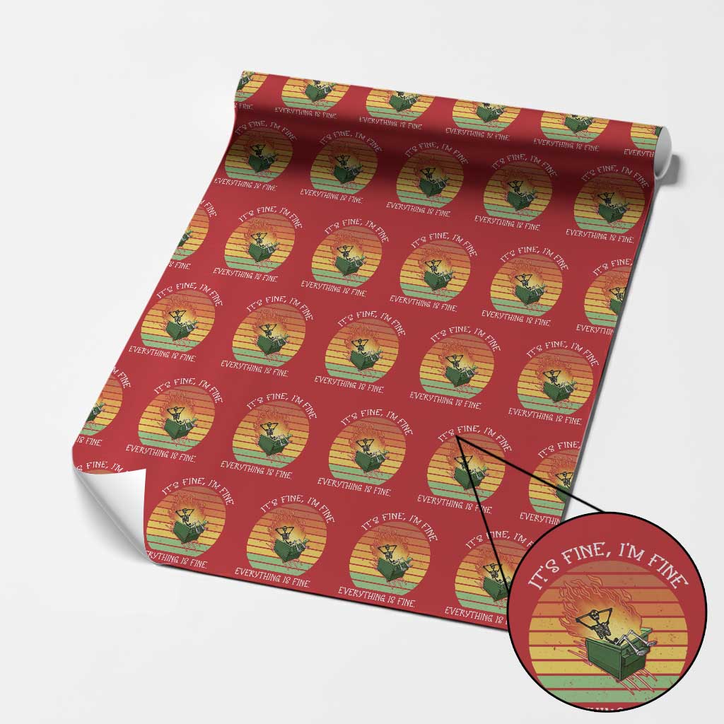 Dumpster Fire Skeleton Wrapping Paper Roll It's Fine I'm Fine Everything Is Fine TS02 Red Print Your Wear