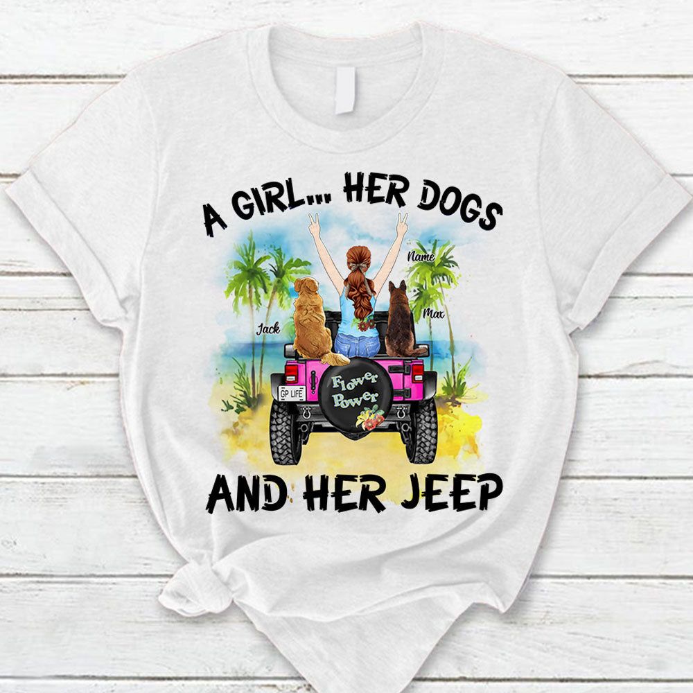 Custom Jeep Tee Shirts A Girl Her Dogs and Her Jeep Gift For Jeep Girl, Dog Mom CTM Youth Custom - Printyourwear