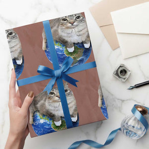 Earth Cat Silly Cat Meme Wrapping Paper Roll TS10 Mocha Print Your Wear
