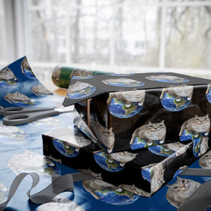 Earth Cat Silly Cat Meme Wrapping Paper Roll TS10 Black Print Your Wear