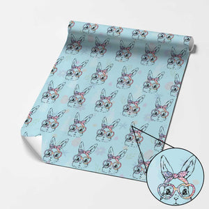 Easter Day Bunny Rabbit Face Tie Dye Glasses Wrapping Paper Roll TS11 Light Blue Print Your Wear