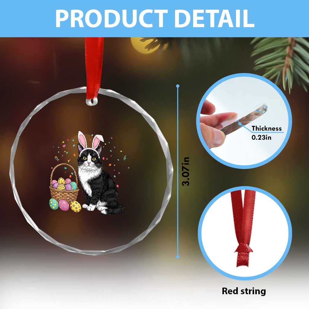 Easter Day Cat Bunny Ears Eggs Graphic Crystal Glass Ornament TS02 Print Your Wear