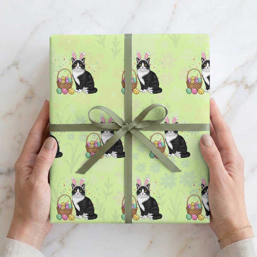 Easter Day Cat Bunny Ears Eggs Graphic Wrapping Paper Roll TS02 Lime Print Your Wear