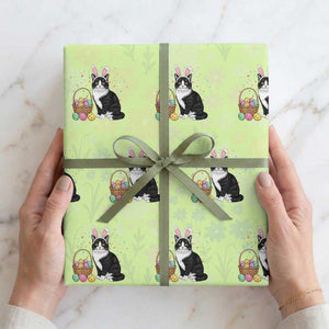 Easter Day Cat Bunny Ears Eggs Graphic Wrapping Paper Roll TS02 Lime Print Your Wear