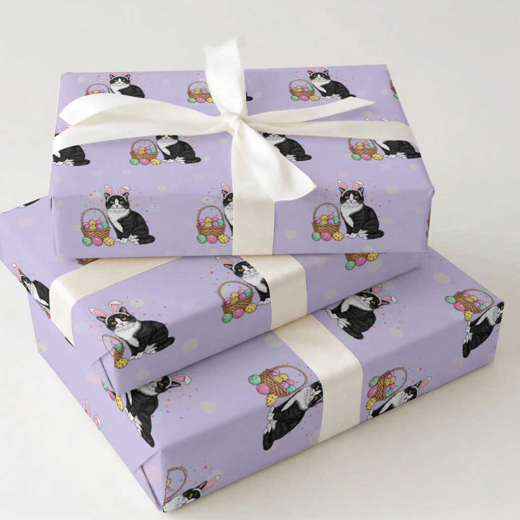 Easter Day Cat Bunny Ears Eggs Graphic Wrapping Paper Roll TS02 Violet Print Your Wear