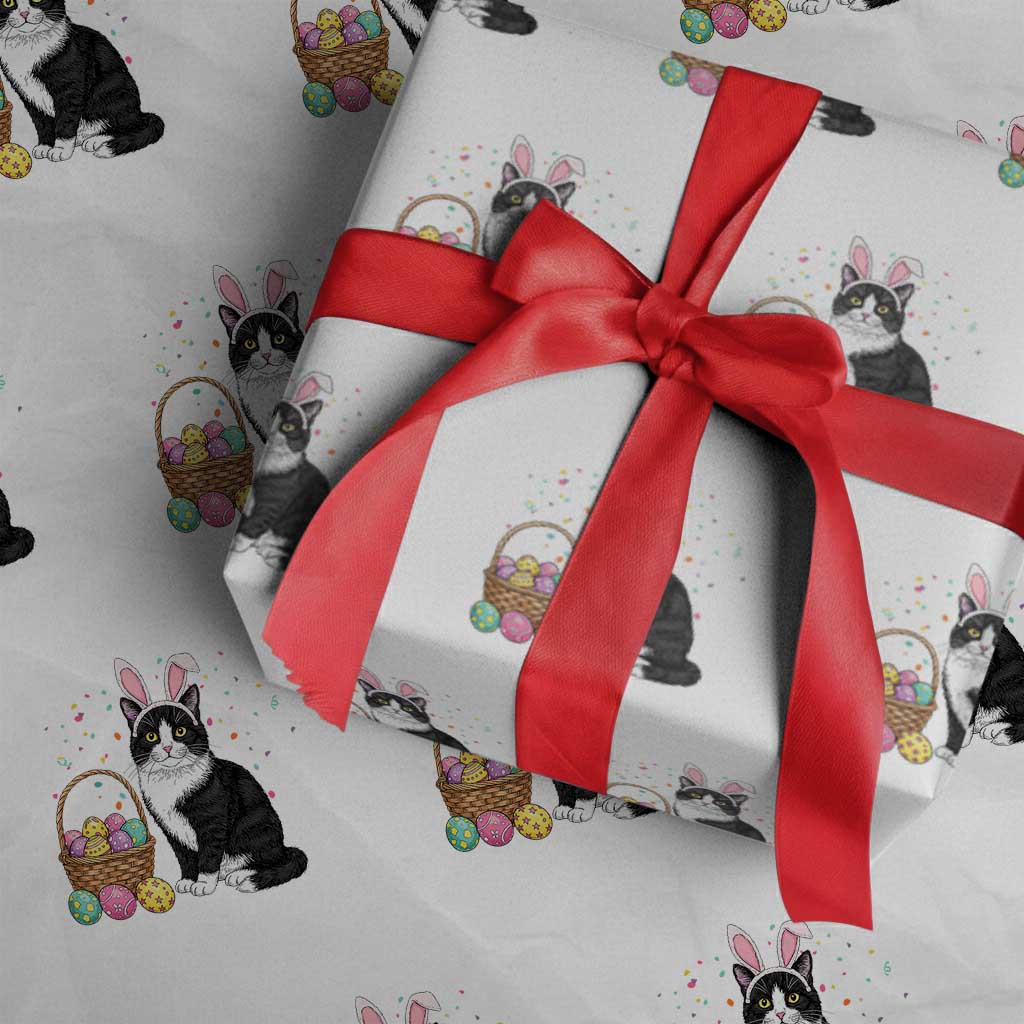 Easter Day Cat Bunny Ears Eggs Graphic Wrapping Paper Roll TS02 White Print Your Wear
