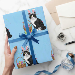 Easter Day Cat Bunny Ears Eggs Graphic Wrapping Paper Roll TS02 Light Blue Print Your Wear