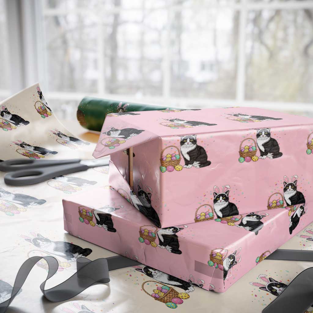 Easter Day Cat Bunny Ears Eggs Graphic Wrapping Paper Roll TS02 Light Pink Print Your Wear