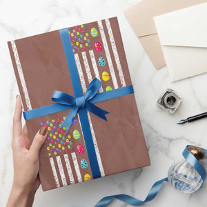 Easter Eggs American Flag Patriotic Wrapping Paper Roll Happy Easter Day TS02 Mocha Print Your Wear