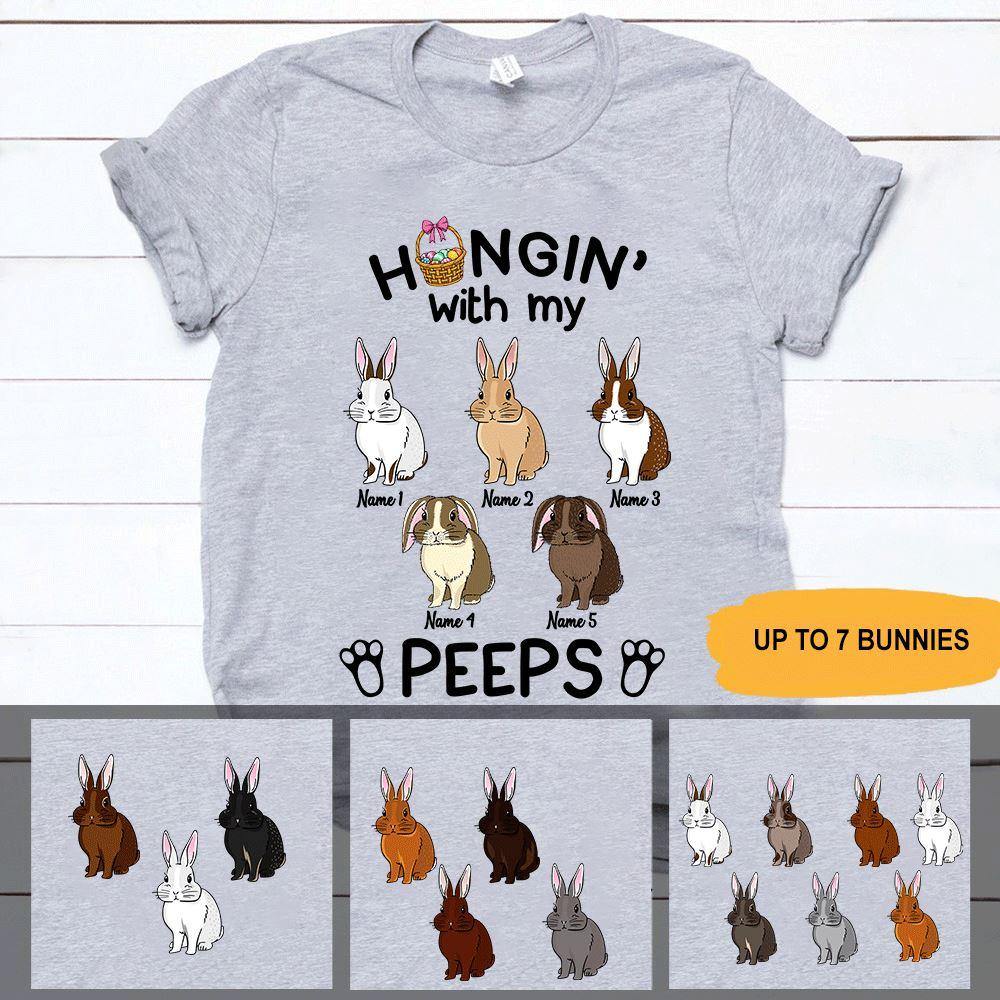 Easter Personalized Rabbits T Shirt Hangin With My Peeps CTM Youth Custom - Printyourwear