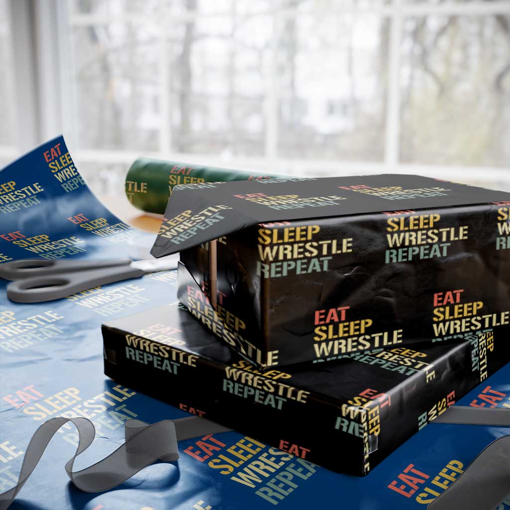 Eat Sleep Wrestle Repeat Wrapping Paper Roll Cool Wrestling TS10 Black Print Your Wear