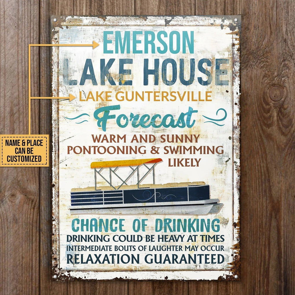 Personalized Metal Sign Pontoon Lake House Forecast CTM One Size 24x18 inch (60.96x45.72 cm) Custom - Printyourwear