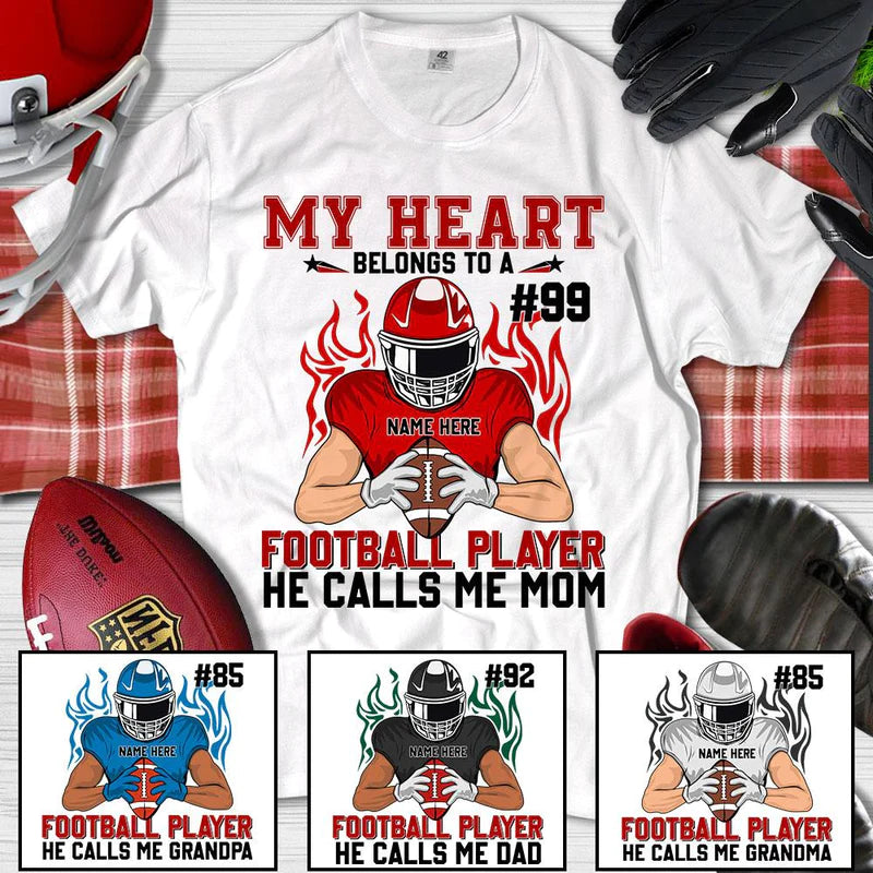 Personalized My Heart Belongs To A Football Player He Call Me Mom T Shirt CTM Youth Custom - Printyourwear