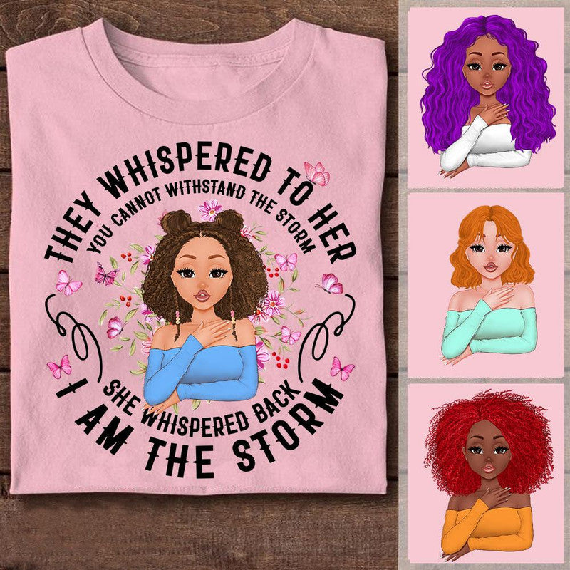 Personalized Breast Cancer T Shirts Awareness Month They Whispered To Her You Cannot Withstand The Storm CTM Sweater Adult Custom - Printyourwear