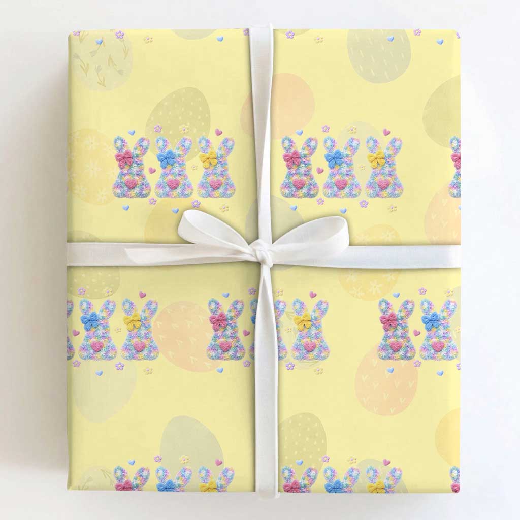 Faux Yarn Easter Bunny Effect Printed Wrapping Paper Roll Coquette Aesthetic Gift TS12 Light Yellow Print Your Wear