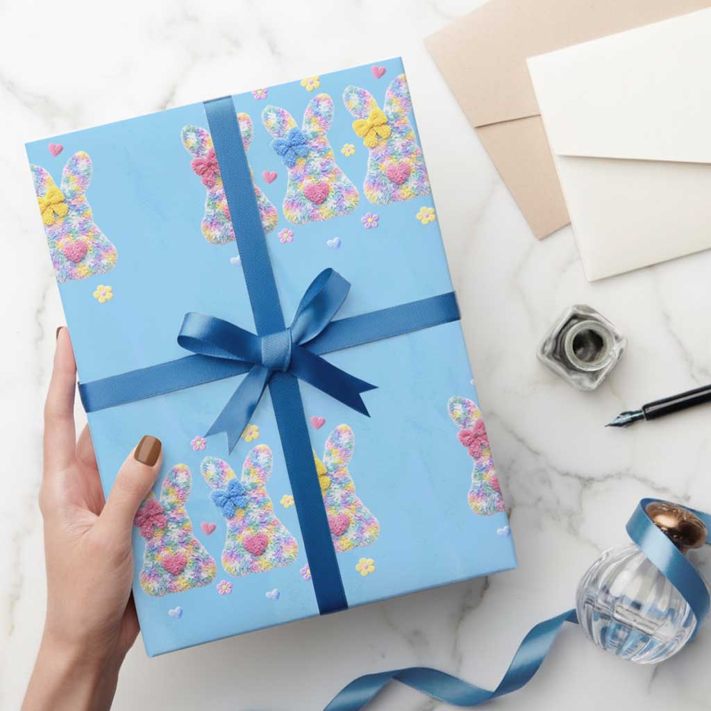 Faux Yarn Easter Bunny Effect Printed Wrapping Paper Roll Coquette Aesthetic Gift TS12 Light Blue Print Your Wear