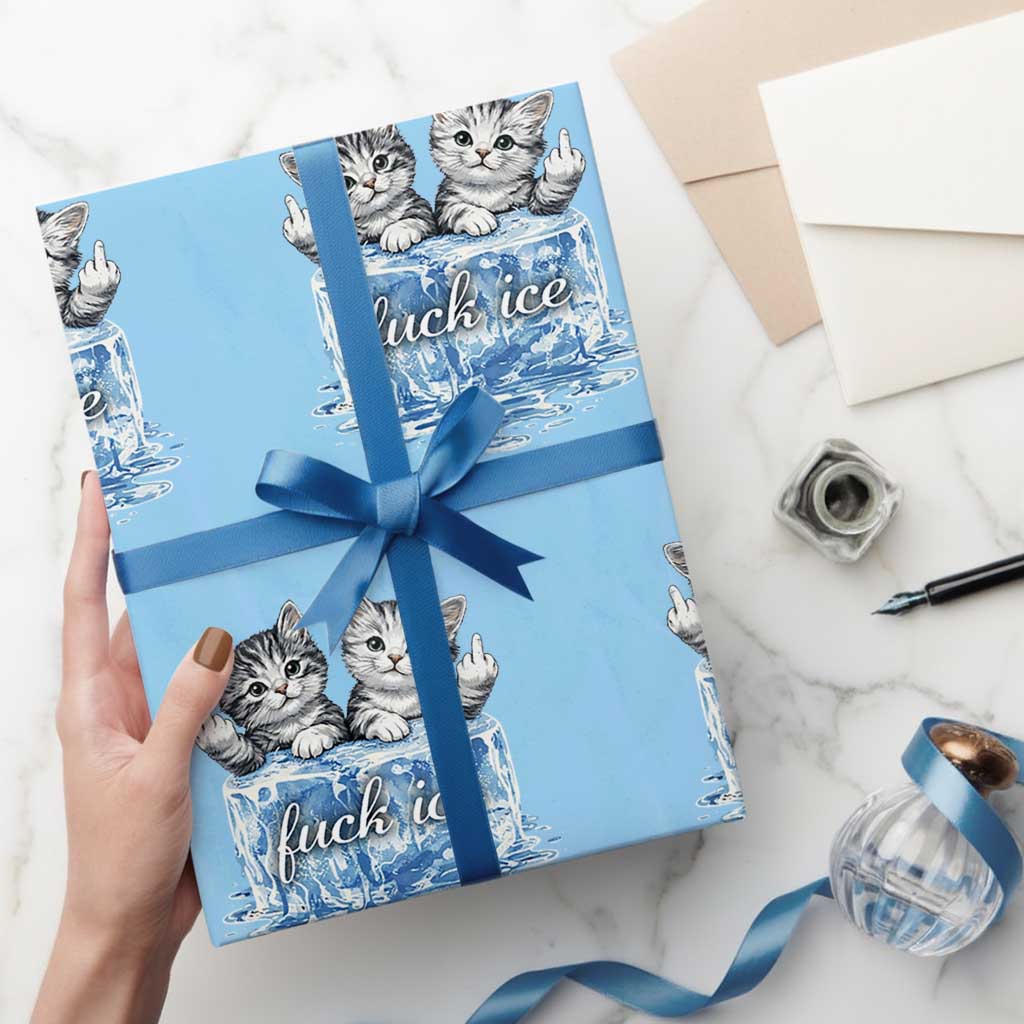 Fck Ice Wrapping Paper Roll Cute Cat Melting Ice Pro Immigrant TS11 Light Blue Print Your Wear