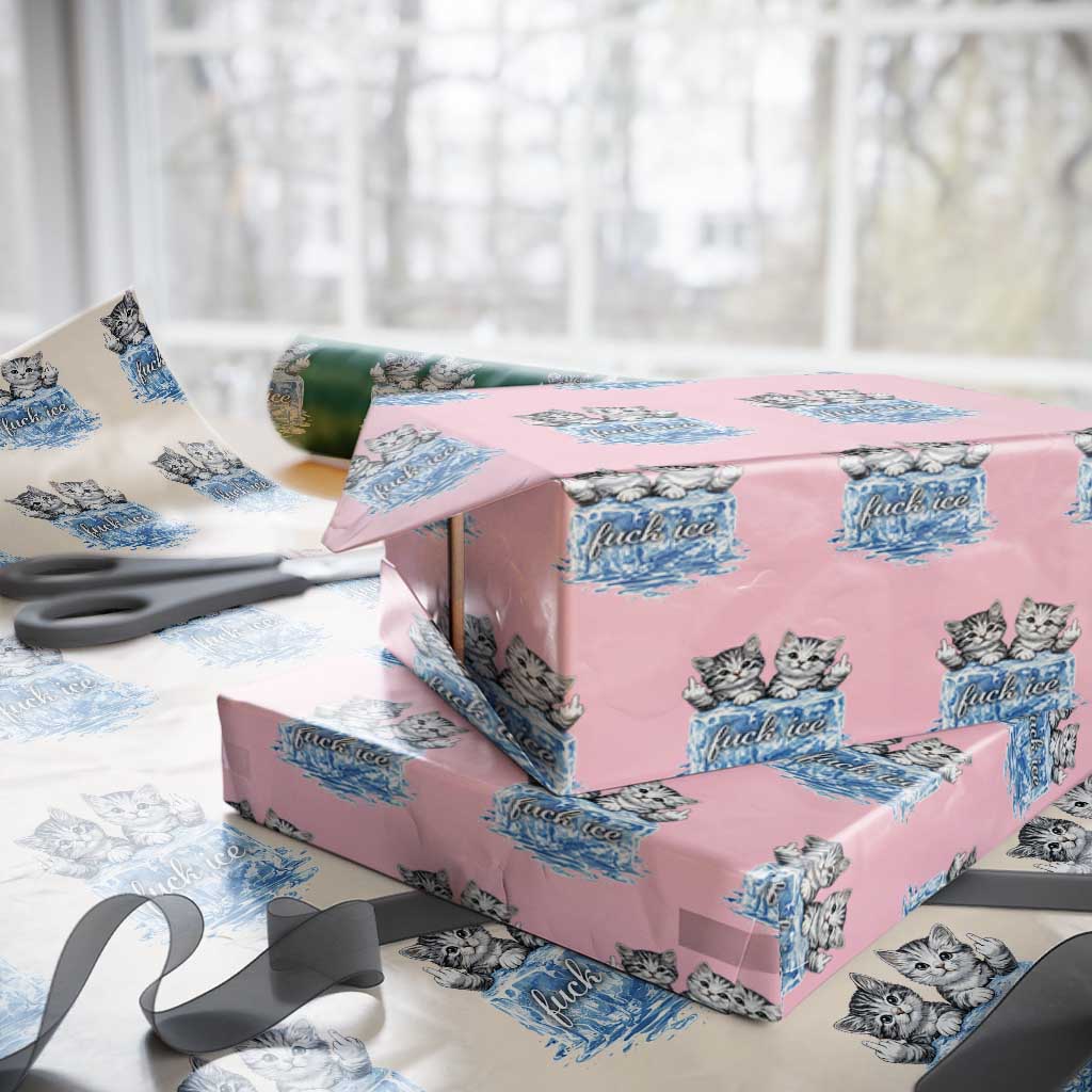 Fck Ice Wrapping Paper Roll Cute Cat Melting Ice Pro Immigrant TS11 Light Pink Print Your Wear