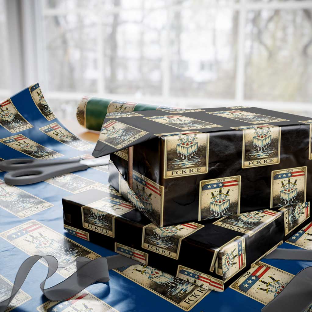 Fck Ice Wrapping Paper Roll Retro Tarot Card FDT Protest Satirical Graphic TS10 Black Print Your Wear